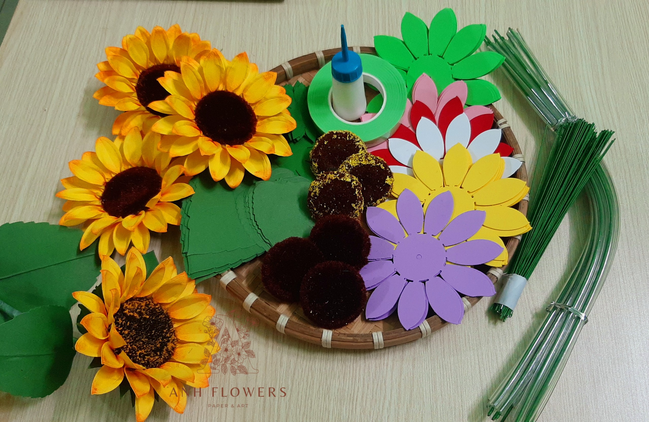 Set full nguyên liệu làm cây hướng dương bằng giấy mỹ thuật