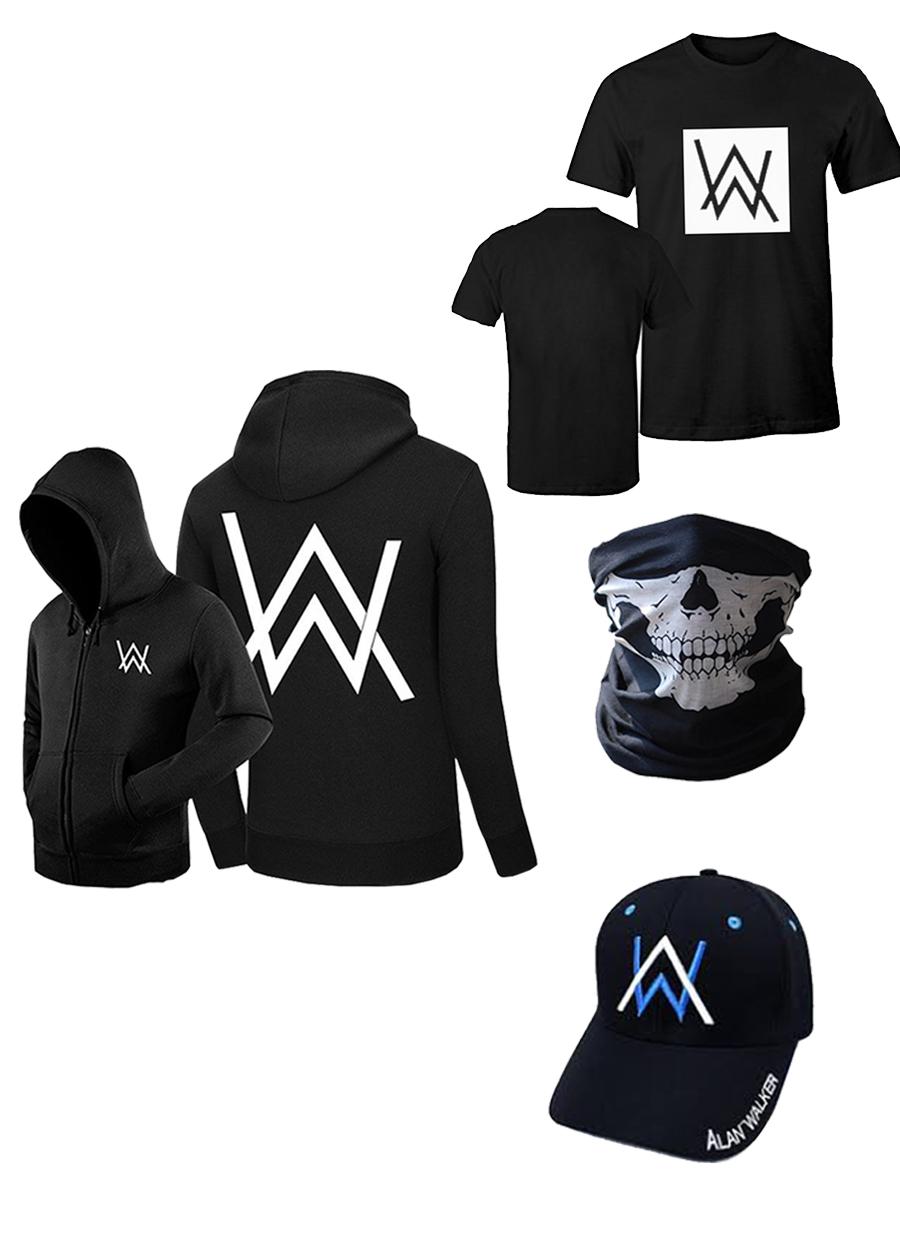 Combo 4 món thời trang Alan Walker áo thun, áo khoác nỉ, nón, khăn bịt mặt thần chết