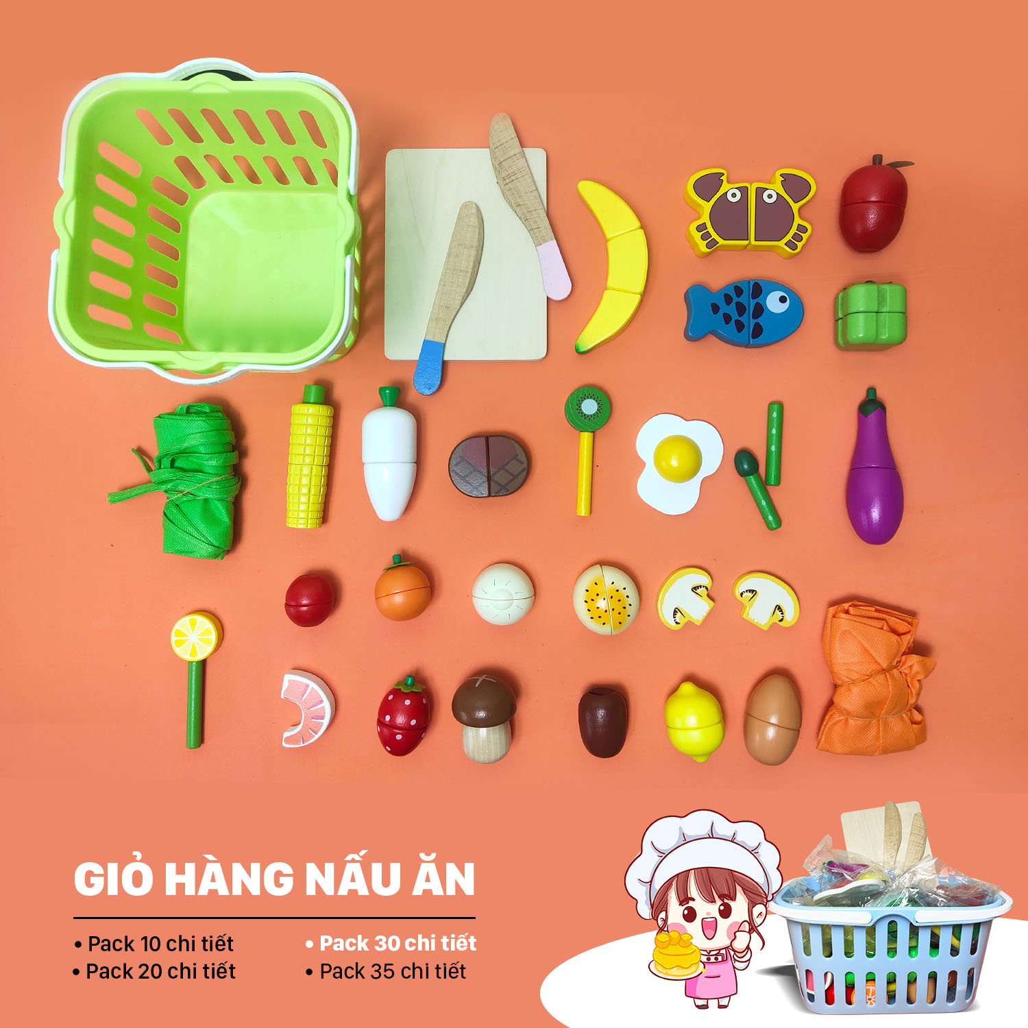 Bộ cắt hoa quả rau củ bằng gỗ - Đồ chơi cắt hoa quả bằng gỗ - BamBoo's Kids