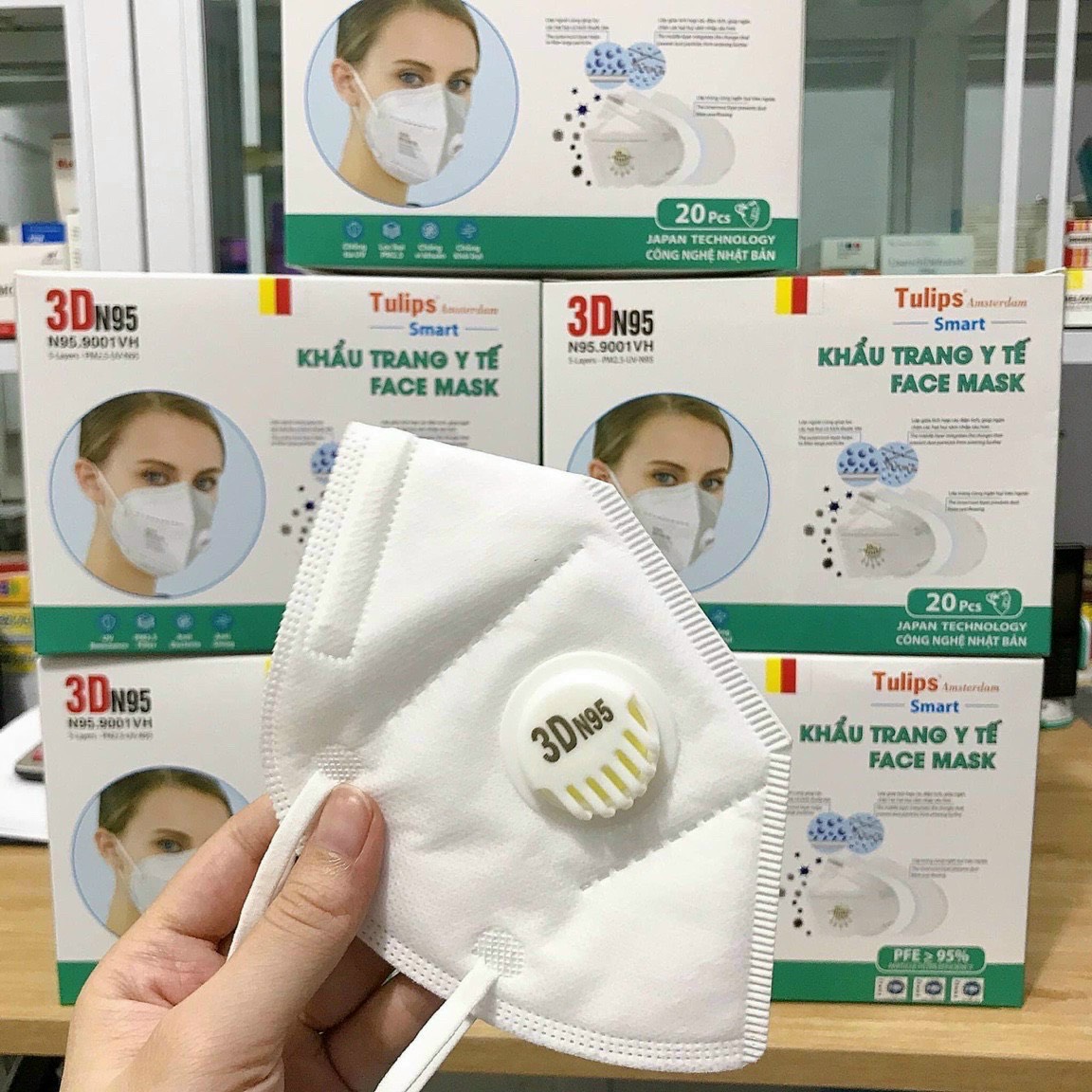 [HCM][Combo 5 cái ] Khẩu trang 3D N95 Tulips- Có Van- Bịch 1 cái- phòng dịch hiệu quả