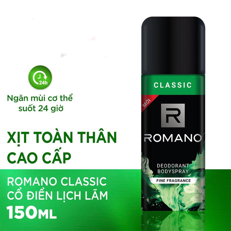 [HCM]Xịt ngăn mùi nước hoa toàn thân Romano Classic 150ml
