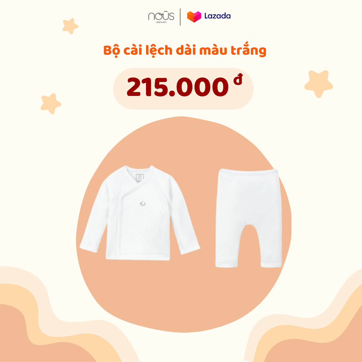 Bộ quần áo cài lệch Nous cho bé trai, bé gái chất liệu kháng khuẩn cho bé sơ sinh đến 6-9 tháng