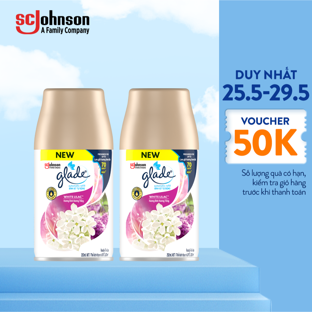 [COMBO MỚI]GLADE_BỘ ĐÔI LÕI XỊT HƯƠNG ĐINH HƯƠNG TRẮNG 252ml x 2