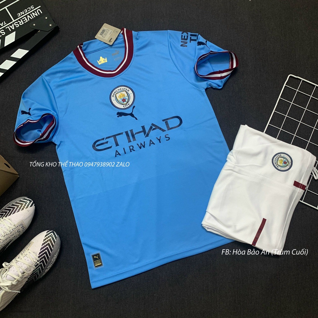 Áo bóng đá clb mancity sân nhà mẫu chính thức 2023 - bộ quần áo đá banh mancity 2023 vải thái chuẩn áo thi đấu