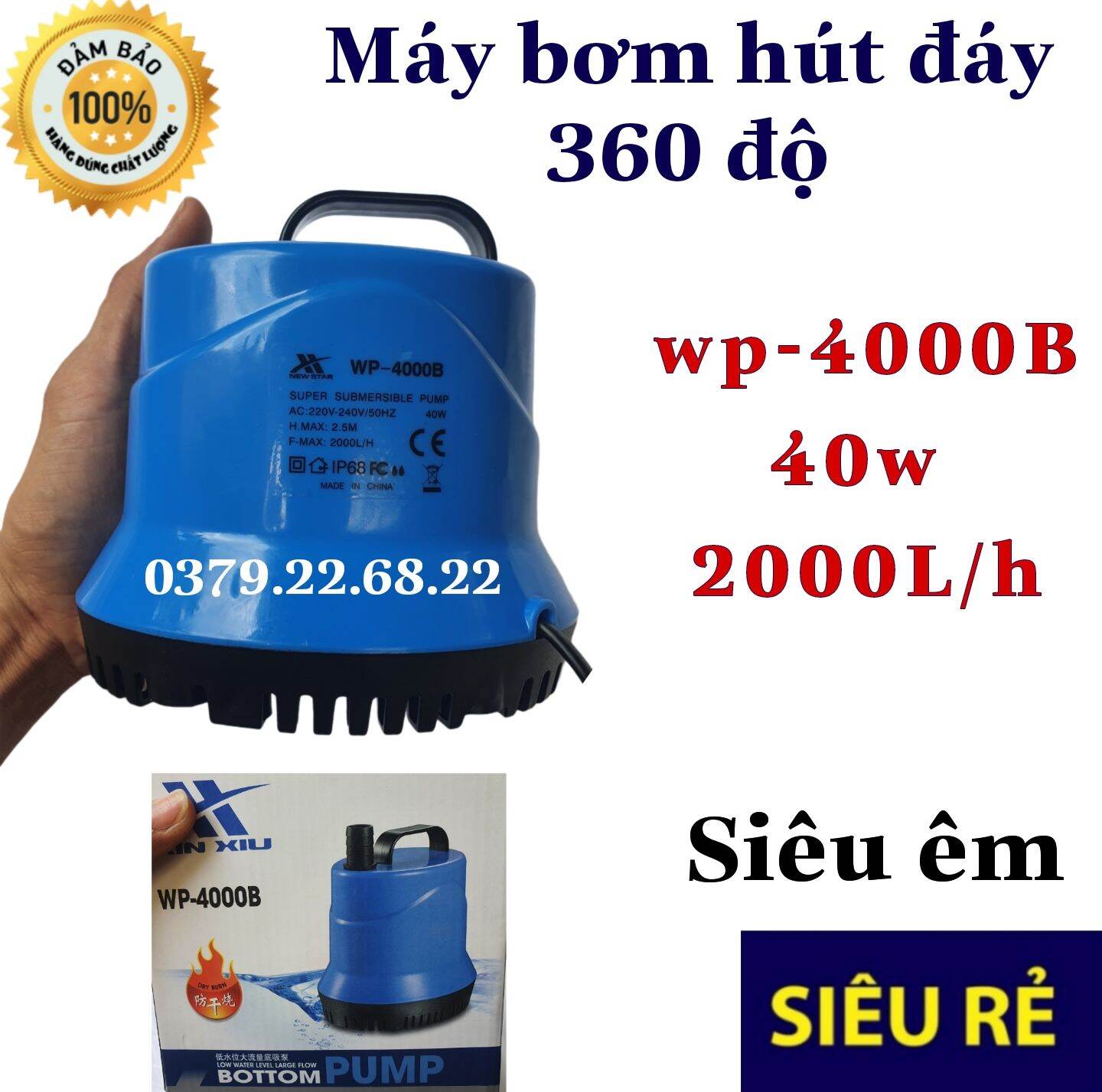 Máy bơm hút đáy 360 độ 40w xin xiu bơm chìm hút cặn bể cá wp-4000b