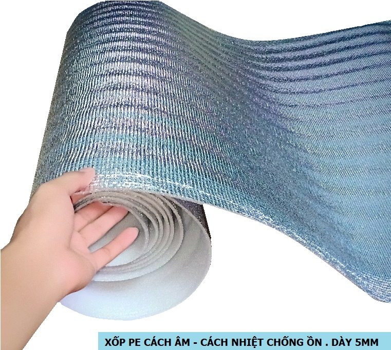 10 Mét VUÔNG TẤM LÓT CÁCH NHIỆT CHỐNG NÓNG PE PHỦ Bạc 1 Lớp(KÈM KEO DÁN)-KÍCH THƯỚC 1m * 10m dày 5mm
