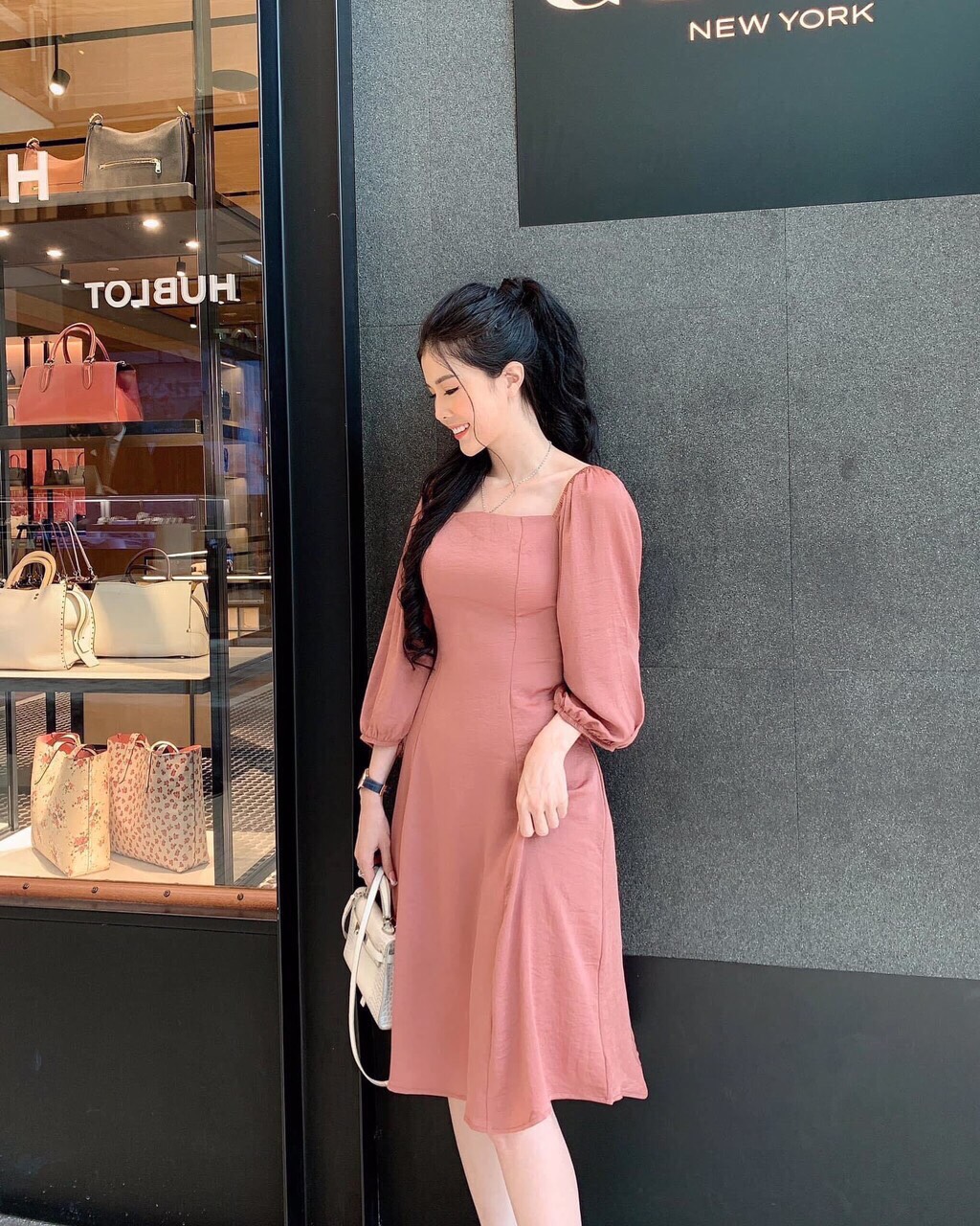 Đầm xòe tay dài phồng  kate siêu xinh-MTB