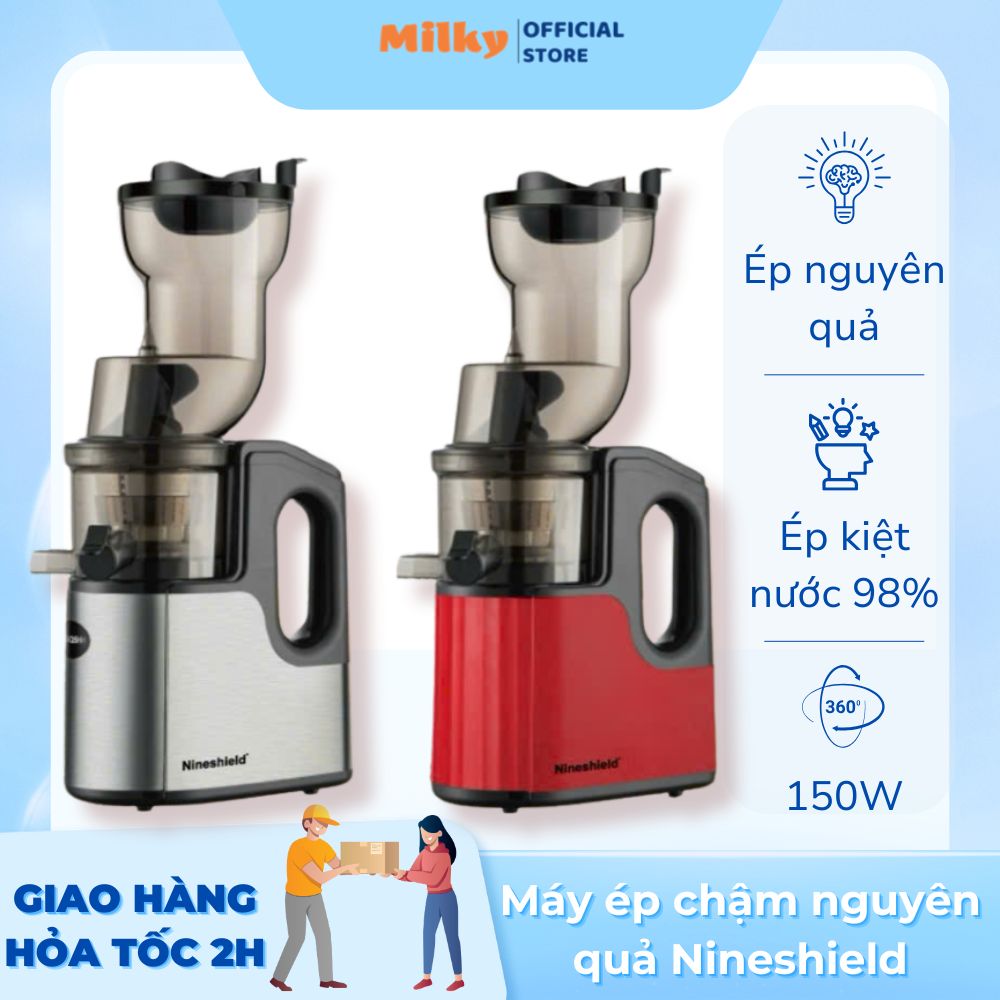 Máy Ép Chậm Cổ Rộng Nineshield Ép Nguyên Quả Kiệt Bã Ép Cần Tây Rau Má Dễ Dàng, Làm Nước Ép, Máy Ép Trái Cây Siêu Kiệt Nước, Máy Ép Chậm Màu Đỏ.