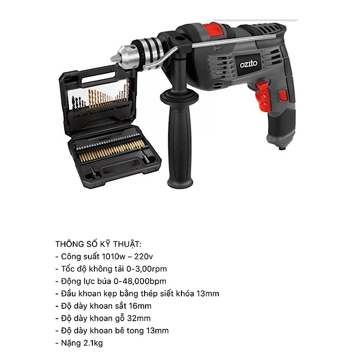 Máy khoan điện kèm bộ phụ kiện hdr-1100 hiệu ozito hàng mới 10% nhập khẩu úc