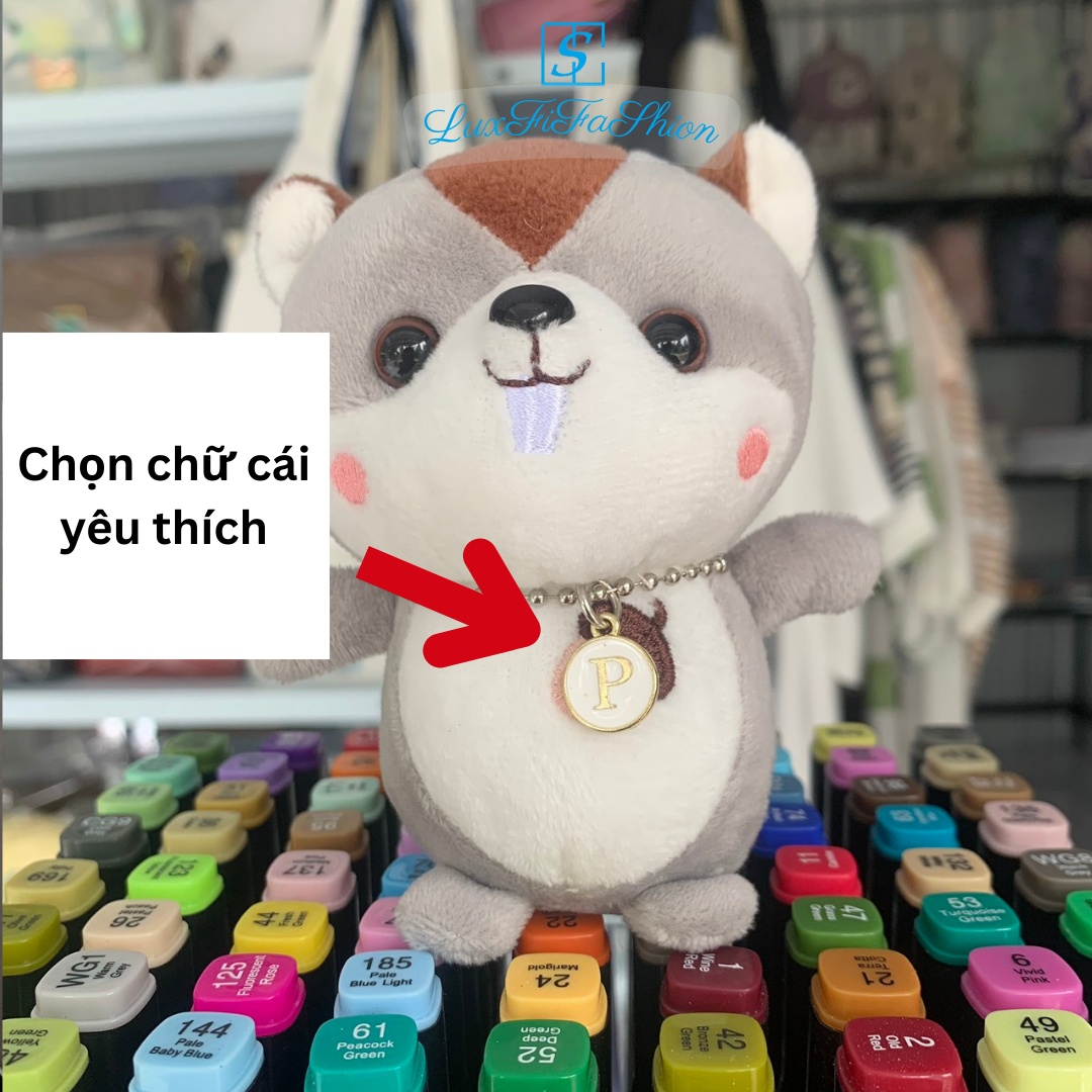 Móc Khóa sóc kèm con kèm tên chữ cái ý nghĩa, quà tặng crush sang trọng đáng nhớ siêu cute, siêu xinh xắn treo balo, móc khóa cực xịn Mã:F12