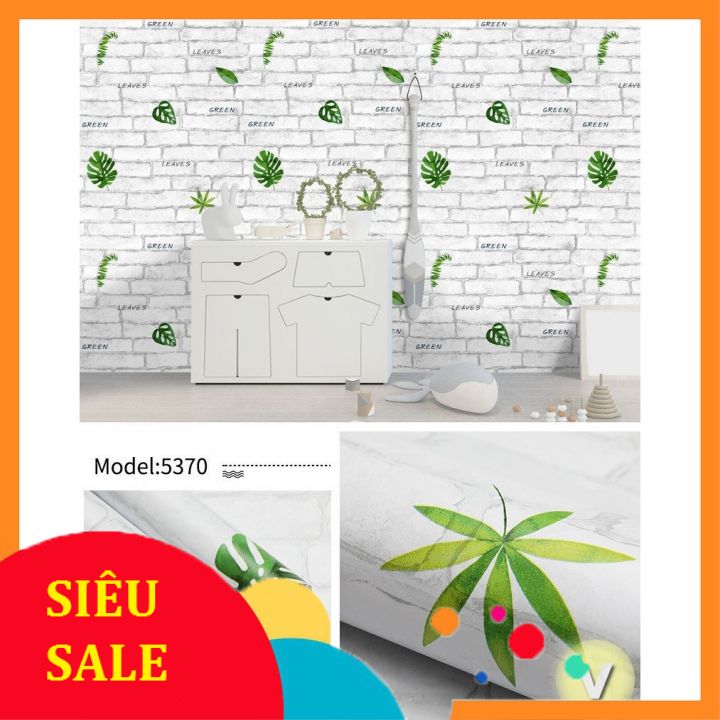 Giấy dán tường gạch trắng lá xanh 0.45*10m