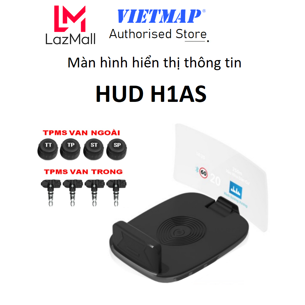 HUD VIETMAP H1AS Màn Hình Hiển Thị Thông Minh Tích hợp Vietmap Live Vĩnh Viễn - Hàng chính hãng