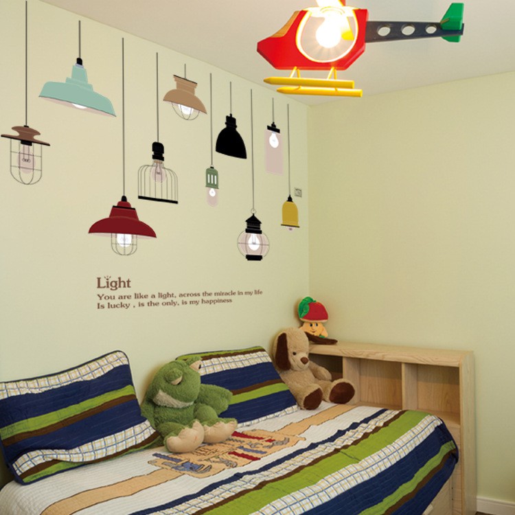 Decal dán tường dây đèn thả chữ Light tranh dán tường hoa tiết trang trí dây đèn thả chữ Light
