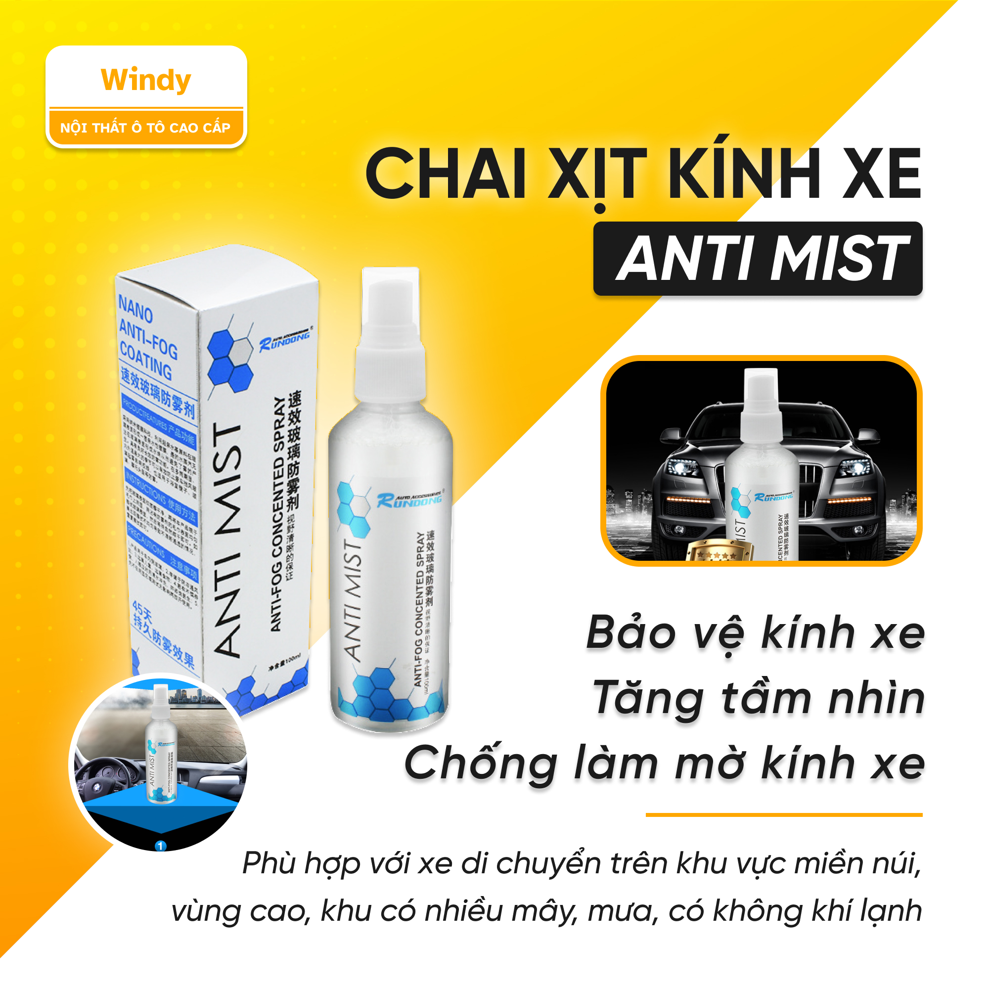 [HCM]Chai Xịt Phủ Nano Chống Nước Đọng Chống Sương Mù Cho Kính Xe Phủ Nano Xe