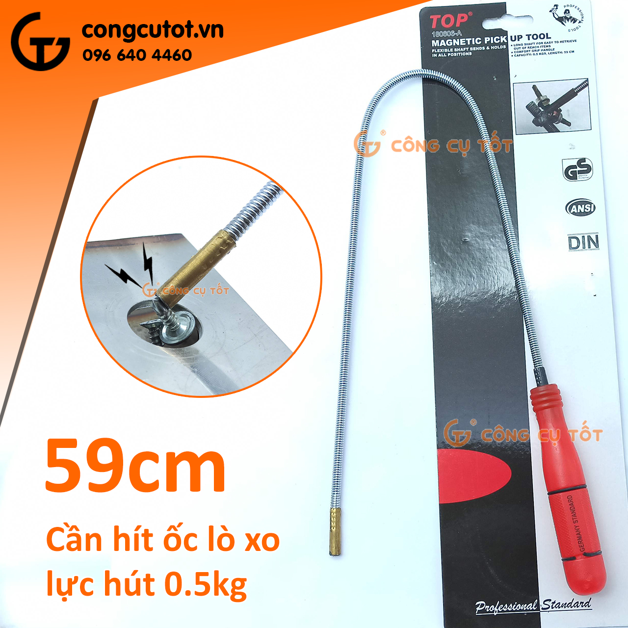 Hít ốc lò xo nam châm TOP 180606-A lực hút 0.5Kg, dài 59cm