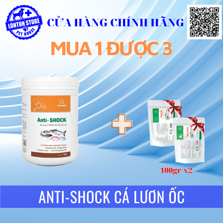 [MUA 1 ĐƯỢC 3] VEMEDIM Anti Shock cá - bổ sung vitamin tăng đề kháng, giúp cá, lươn, ốc khỏe, 1kg Lonton store& Vemedim
