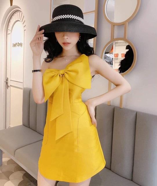 [Mẫu mới]Đầm Body Kết Nơ Lệch Vai Sang Trọng Quyến Rũ Thời Trang HARI