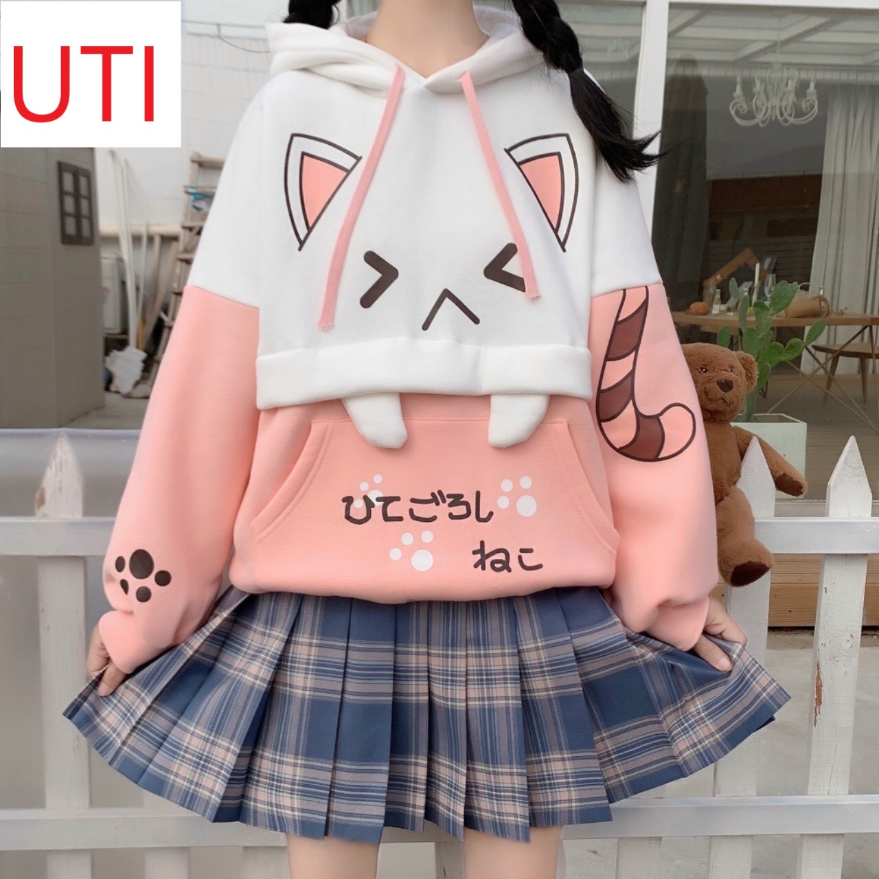 ÁO KHOÁC HOODIE NỮ FORM RỘNG CON MÈO NHĂN MẶT ĐỦ MÀU HỒNG, ĐEN CAO CẤP UTI ĐỦ SIZE S, M, L