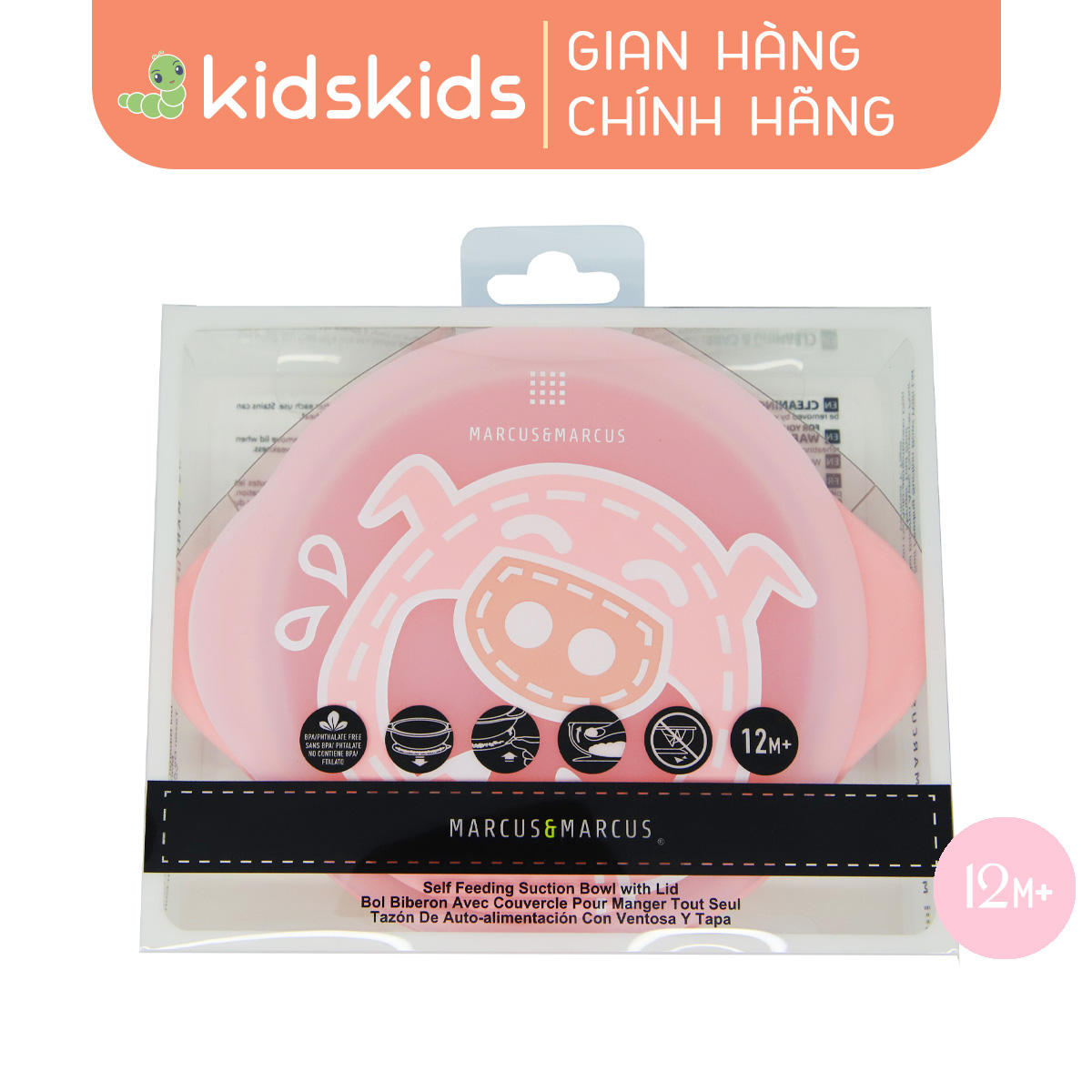 Bát ăn dặm silicon có nắp và đế hút chân không chống đổ marcus & marcus cho bé, từ 12 tháng - pokey