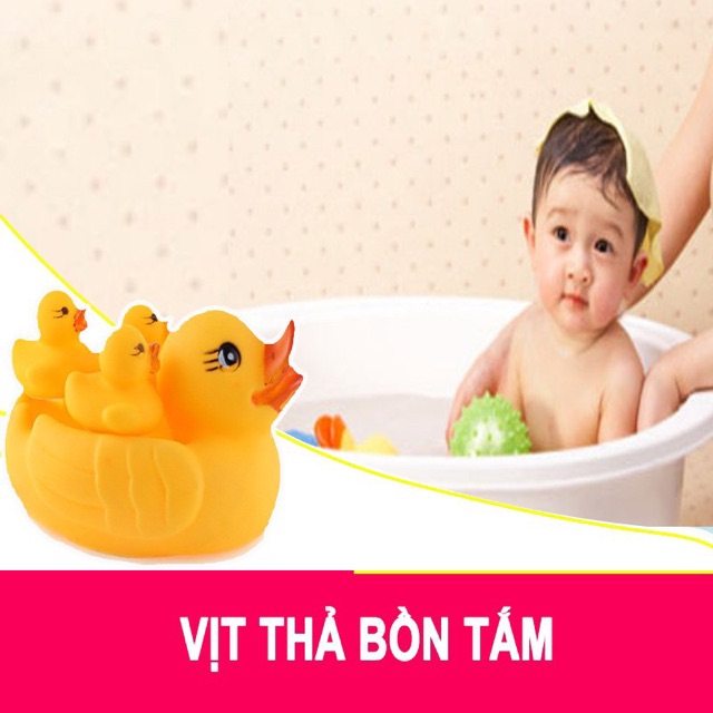 Đồ chơi Đàn vịt thả bồn tắm có tiếng chút chít cho bé gồm 1 vịt mẹ và 3 vịt con