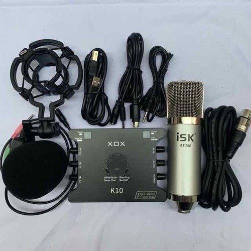 Combo thu âm livestream Mic ISK AT350 và Soundcard XOX K10 2020 bản kỉ niệm 10 năm tặng tai nghe nhét tai và giá đỡ điện thoại bảo hành 3 tháng