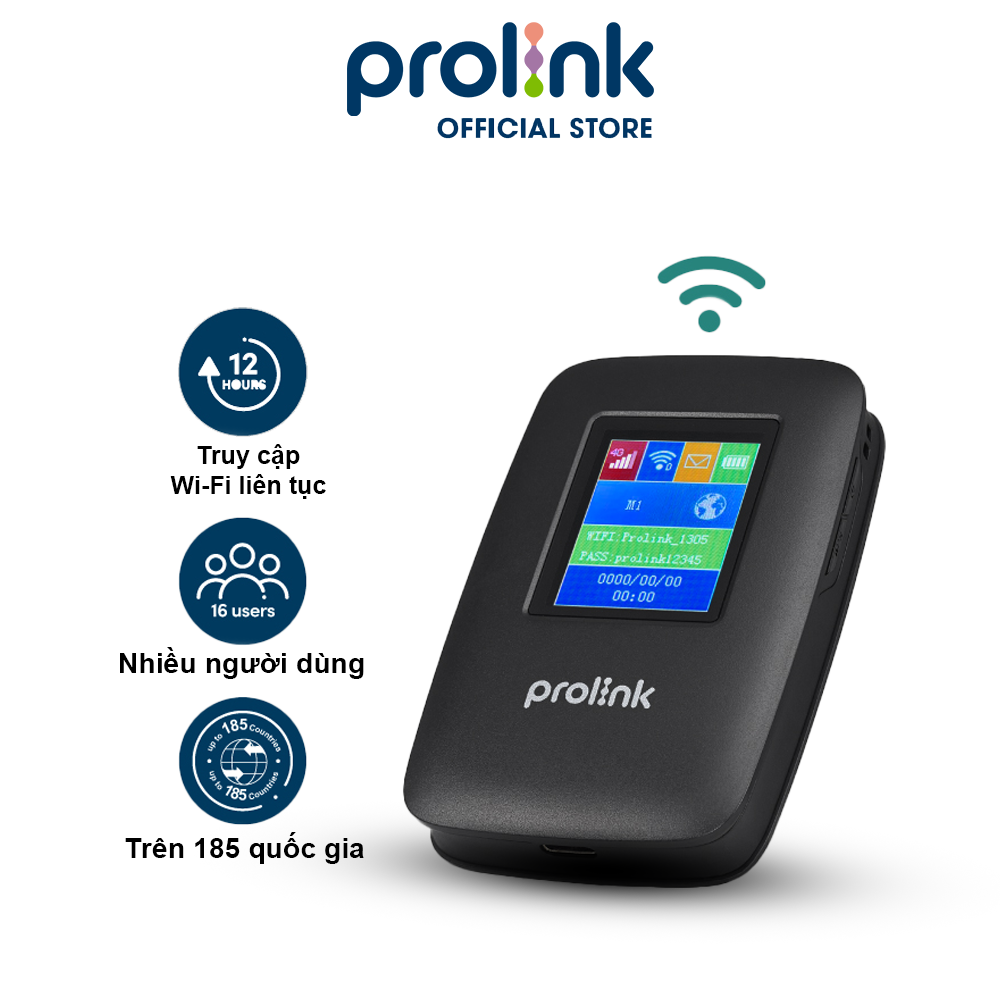Bộ phát Wifi di động Prolink DL7202 dùng SIM 4G LTE 150Mbps, pin 3000mAH lên tới 12h, TFT 1.44", sạc USB type C
