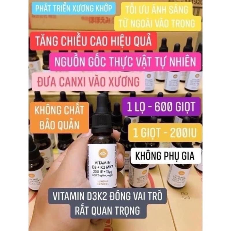 Vitamin d3 k2 mk7 sunday natural 20ml - hàng nội địa đức