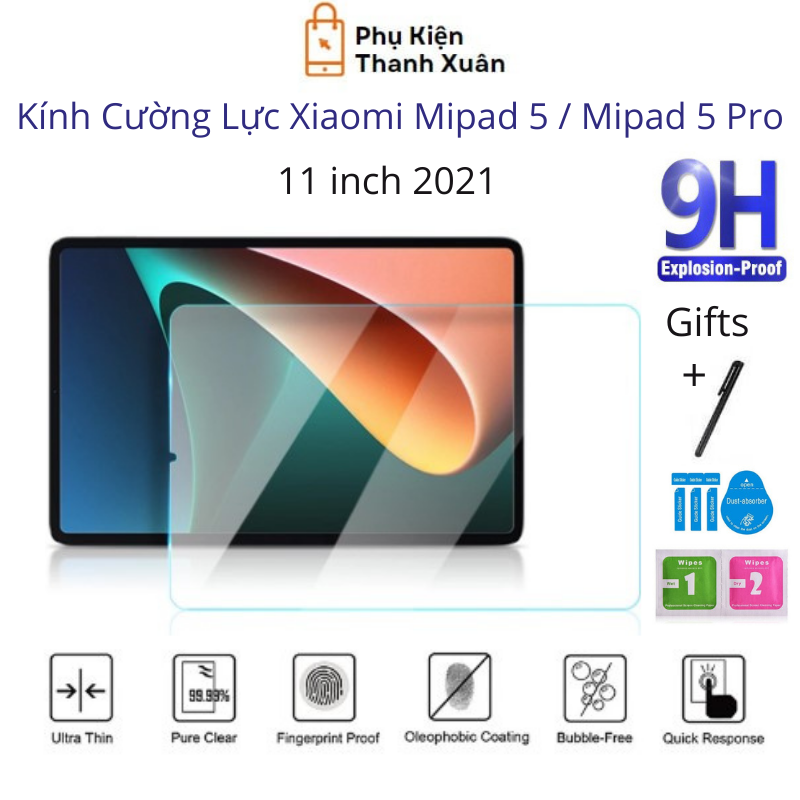 Kính cường lực Xiaomi Mipad 5 / Mipad 5 Pro  | Độ cứng 9H, dày 0.3 mm | Có phụ kiện và quà tặng kèm