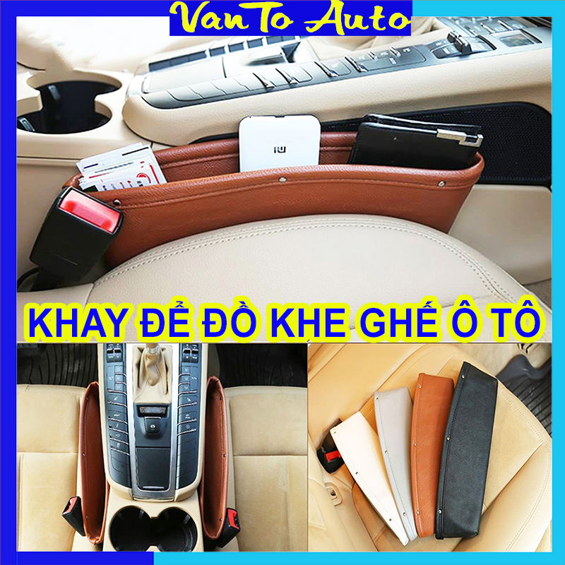 Khay để đồ khe ghế ô tô bọc da cao cấp
