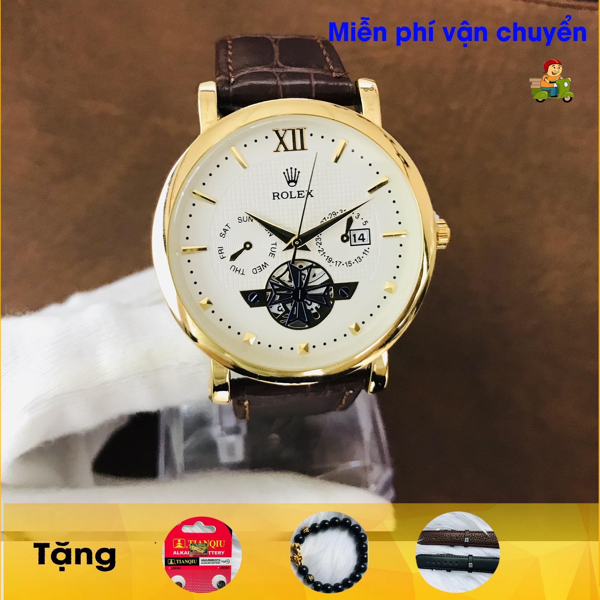 ĐỒNG HỒ NAM, DÂY DA BÒ NÂU, MÁY QUART, KÍNH MINERAL CRYSTAL CHỐNG XƯỚC, KIM NHỌN, LỊCH NGÀY, CHỐNG NƯỚC 3ATM, TẶNG DÂY DA, PIN DỰ TRỮ, VÒNG ĐÁ TỲ HƯU PHONG THỦY