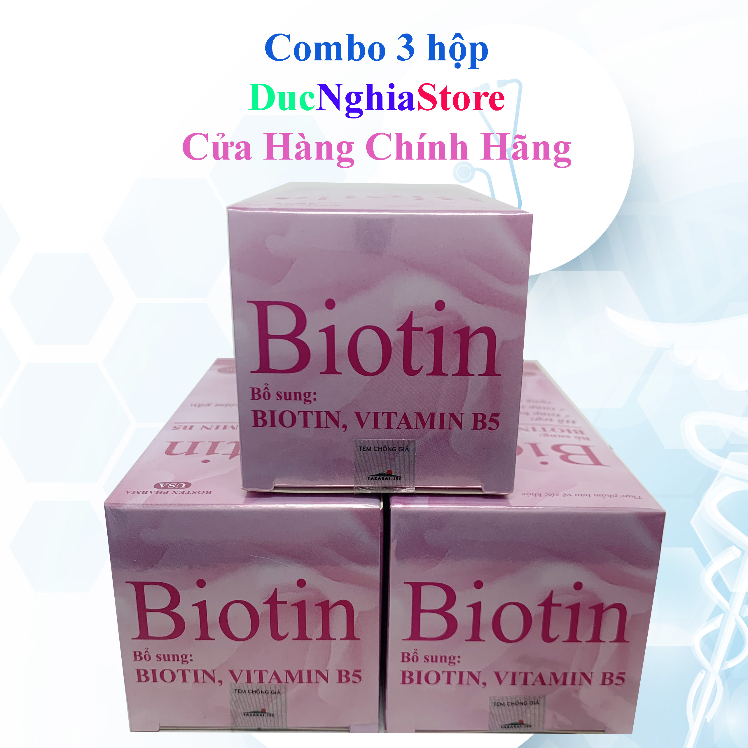combo 3 lọ - Viên uống Biotin bổ sung Biotin và Vitamin B5 giúp giảm rụng