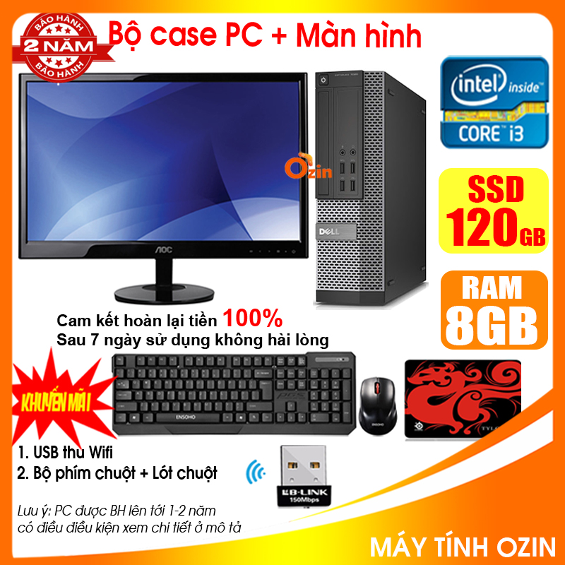[Trả góp 0%]Bộ Case máy tính để bàn DELL + Màn hình 18.5 inch CPU Pentium G2010 / Core i3 3220 / Ram 4GB / SSD 120GB - 240GB [QUÀ TẶNG: Bộ phím chuột + USB thu wifi +  bàn di chuột] DEI33 - LOZ