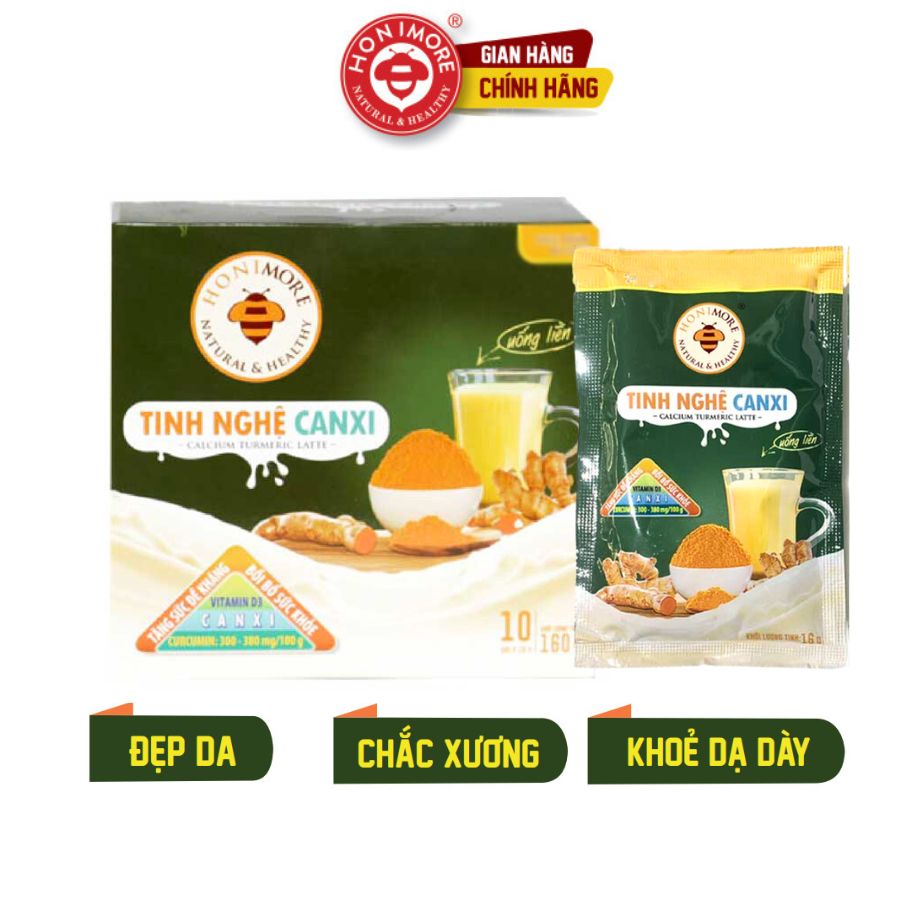 Tinh bột nghệ Canxi Honimore 160g - Tinh nghệ -Tinh nghệ 3 in 1 giúp xương chắc khỏe, da sáng mịn - chuyên dành chăm sóc sức khỏe cho phụ nữ