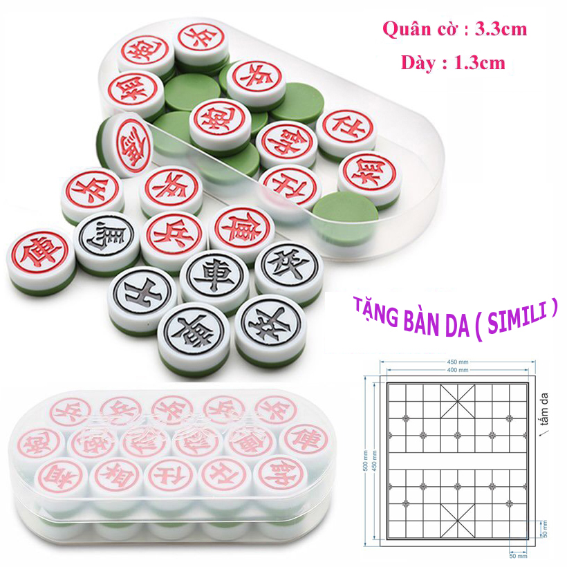 Bộ quân bàn cờ Tướng đế xanh + bàn Da (Simili)