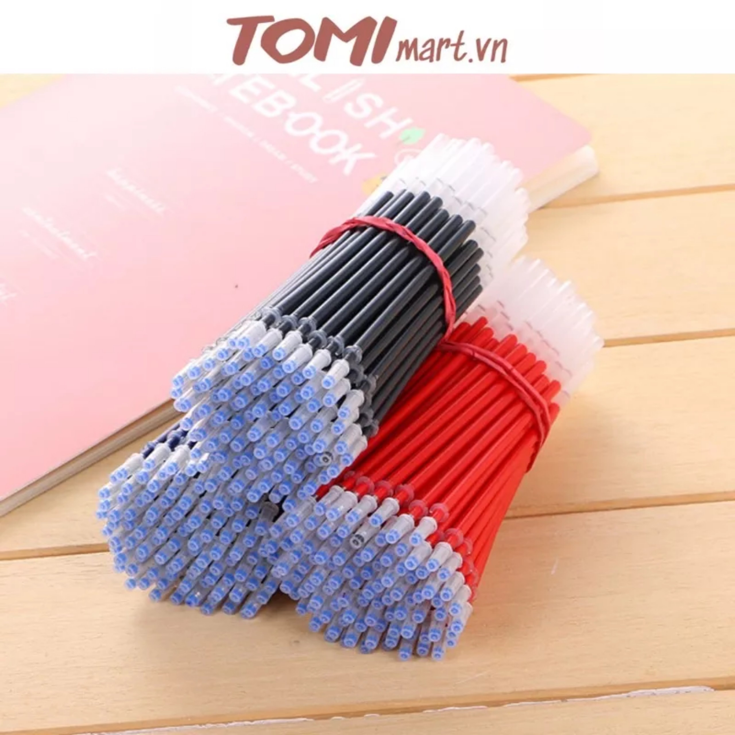 Ngòi bút bi ruột bút bi combo 10 cây gel màu đen xanh đỏ tomi 056