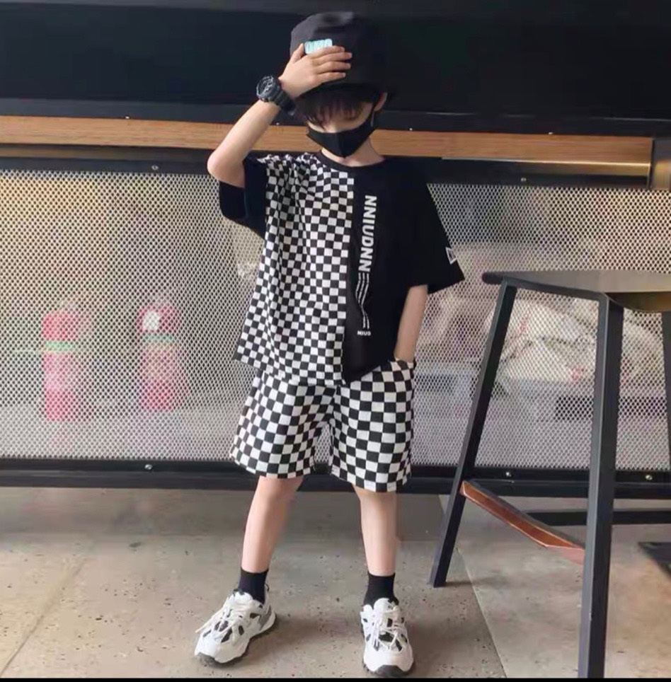 Bộ đồ bé trai Babekids cotton họa tiết Caro , set quần áo trẻ em từ 4 đến 10 tuổi