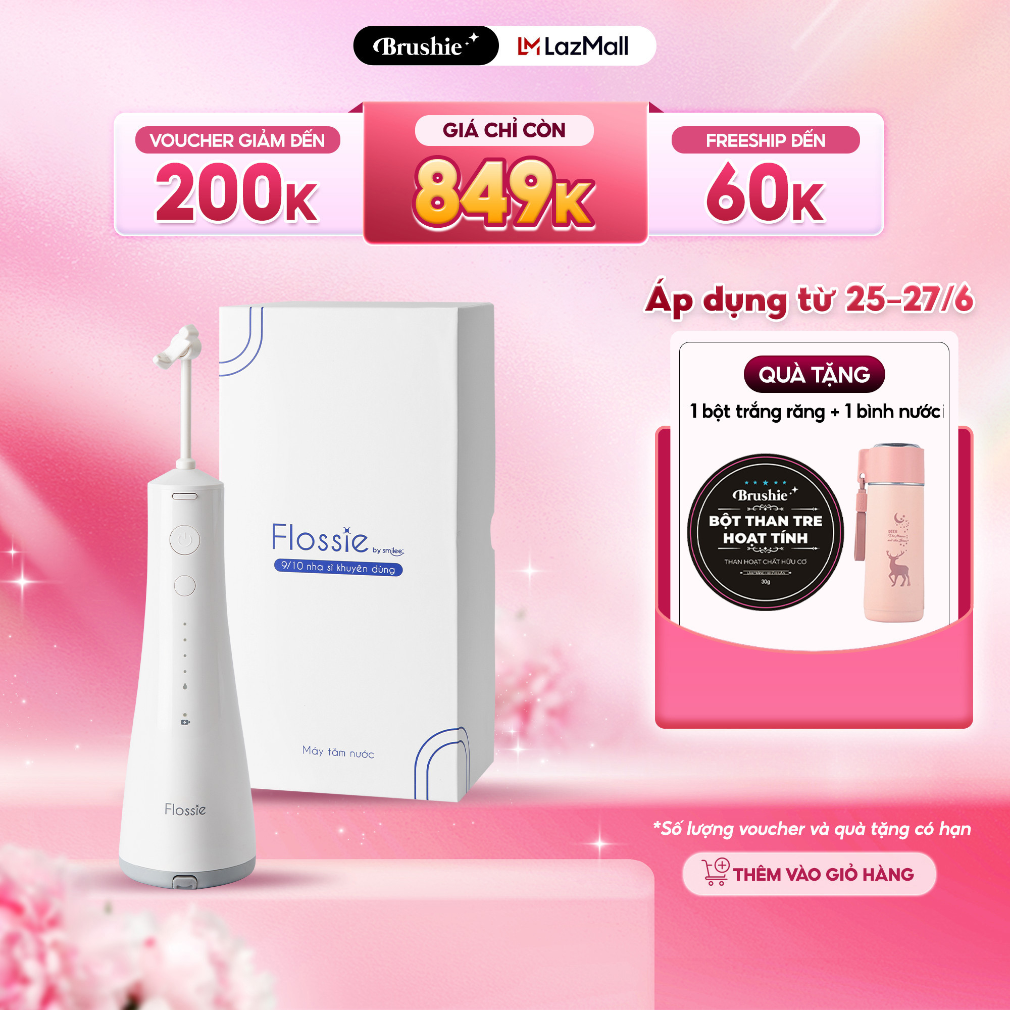 [LAZSOCIAL100K 25/6 giảm 15% đơn từ 250K tối đa 100K] Tăm nước 2 chiều Flossie 5 chế độ, giúp sạch mảng bám, hạn chế chảy máu chân răng, bảo vệ an toàn khoang miệng - Hàng chính hãng