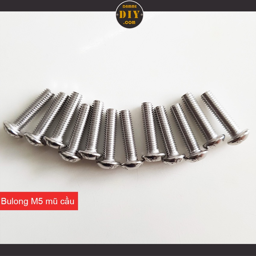 Bộ 10 bulong lục giác inox 304 4li - 5li đầu dù chỏm cầu