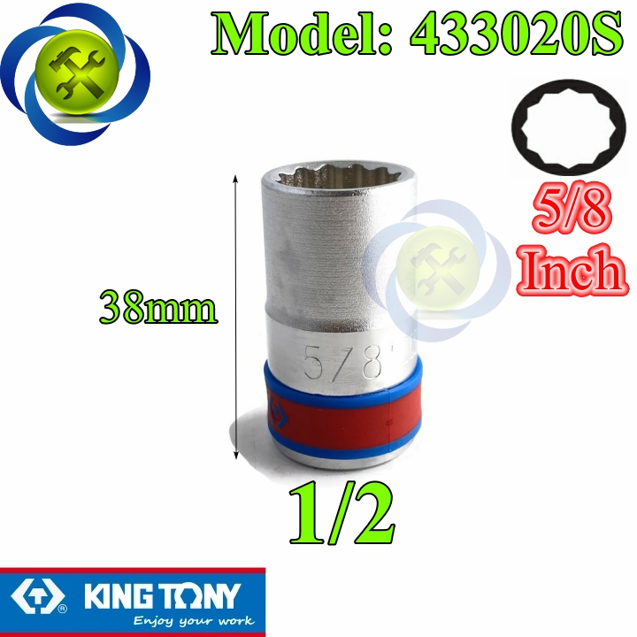 Tuýp 5/8 hệ inh 1/2 kingtony 433020s loại ngắn 12 cạnh màu trắng 15.87mm