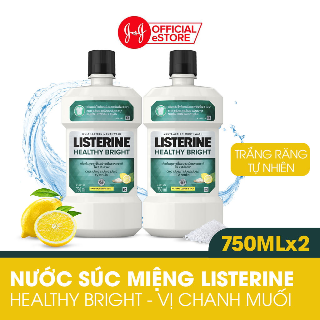 Bộ 2 chai nước súc miệng giúp răng trắng sáng tự nhiên Listerine Healthy