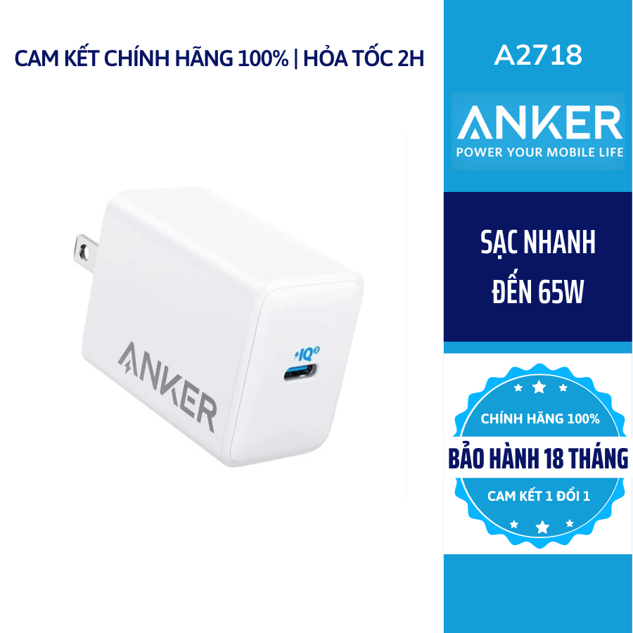 Củ sạc ANKER PowerPort III 65W Pod Lite - A2718 - PD/PPS 65w [BH 18T]