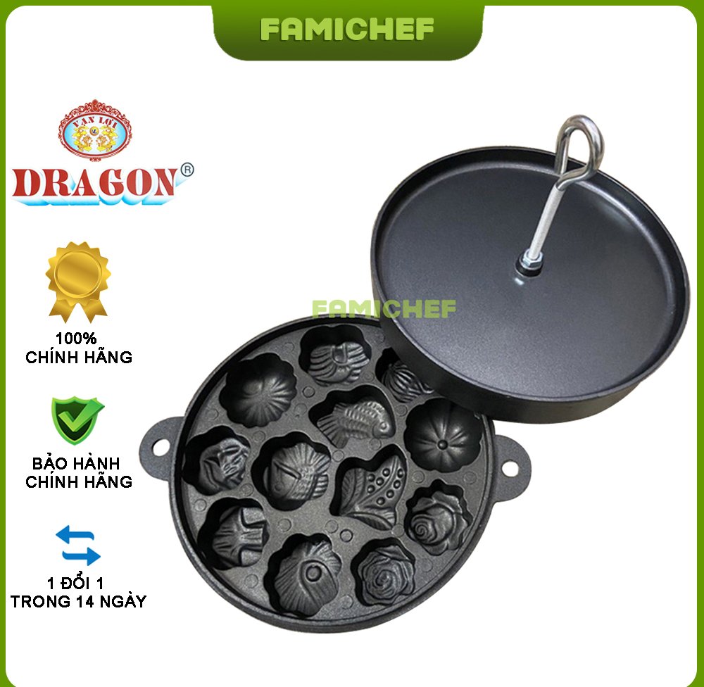 Khuôn bánh Bông Lan chống dính 12 bánh Dragon D083 (Tặng kèm Bộ 6 muỗng đo lường không ngã Vitan)