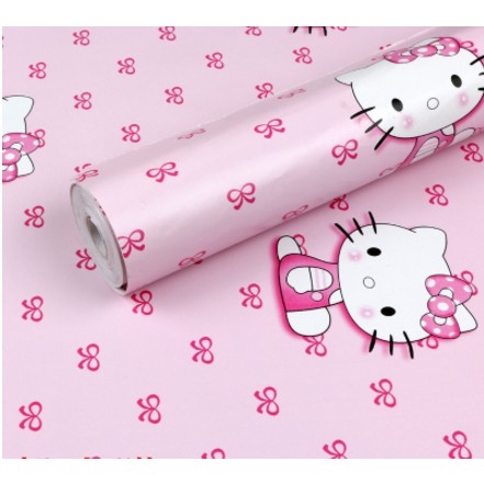 10m giấy dán tường mèo kitty nơ khổ rộng 45cm có keo dán sẵn