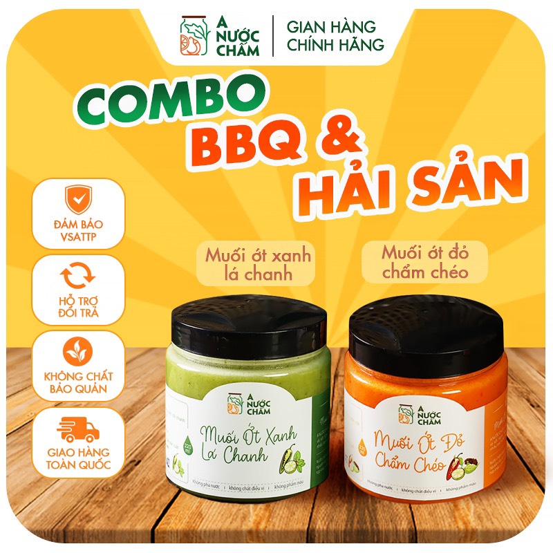 Muối Ớt Đỏ Chẩm Chéo/ Muối Ớt Xanh Lá Chanh/Sốt chấm thịt nướng và nước chấm hải sản