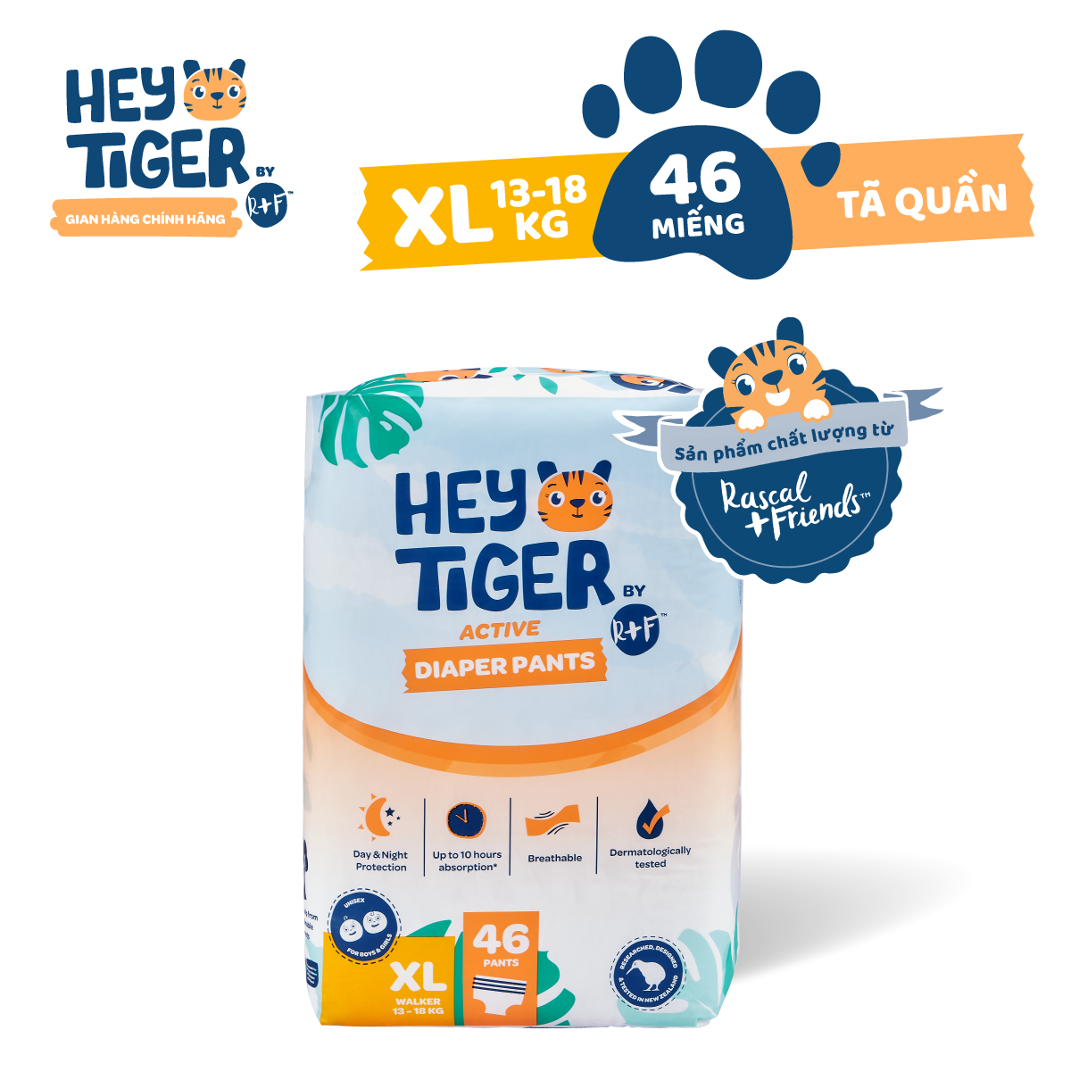 Tã Bỉm Quần Hey Tiger Jumbo Size XL 13-18kg - 46 miếng