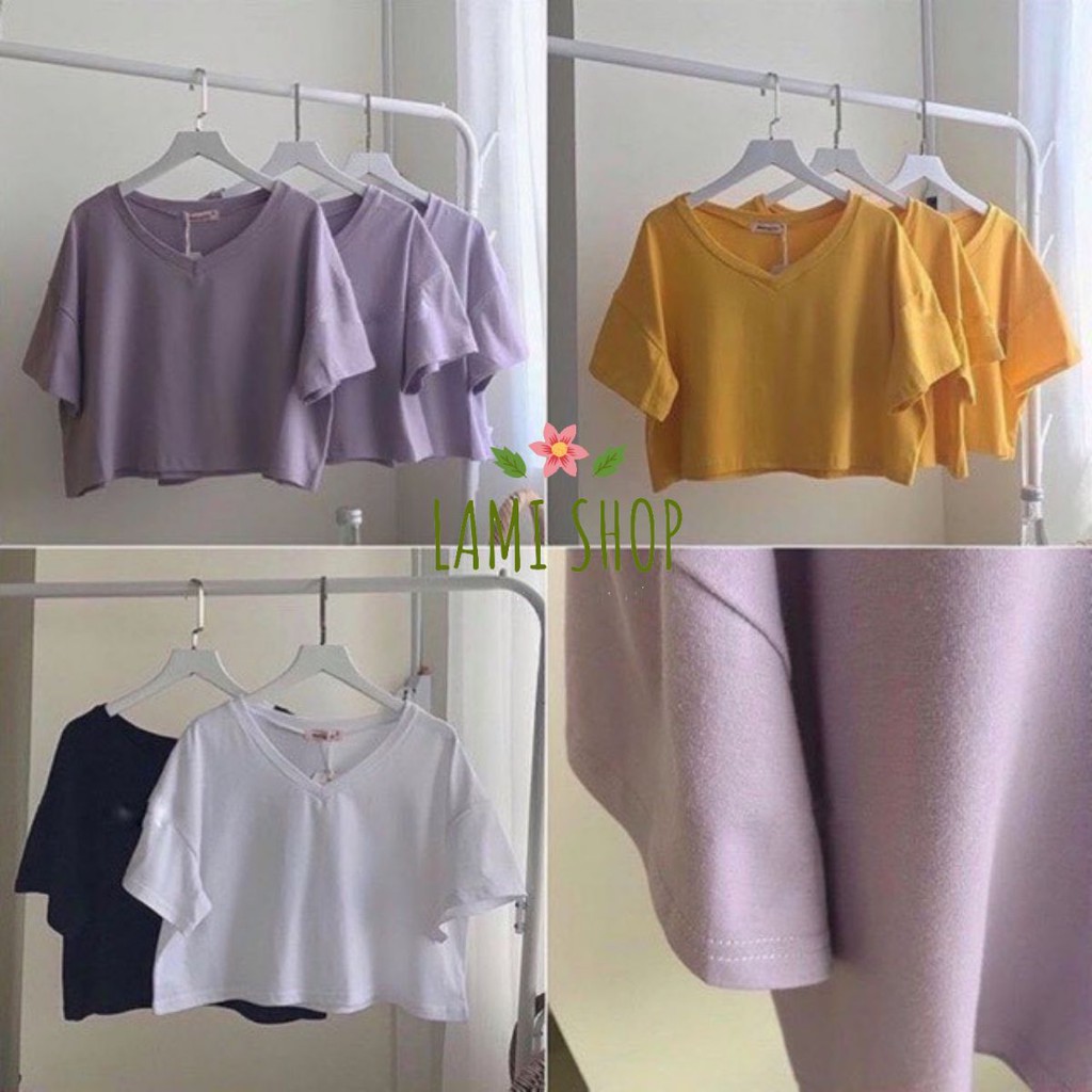 Áo thun croptop cổ tim kiểu dáng basic đủ màu siêu hot