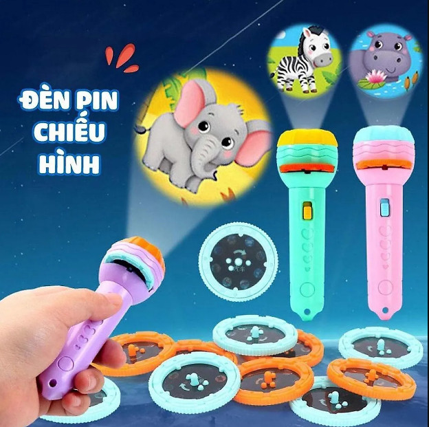 Đèn pin chiếu hình 24 hình động vật cho bé giúp bé nhanh nhận biết nhiều con vật hơn