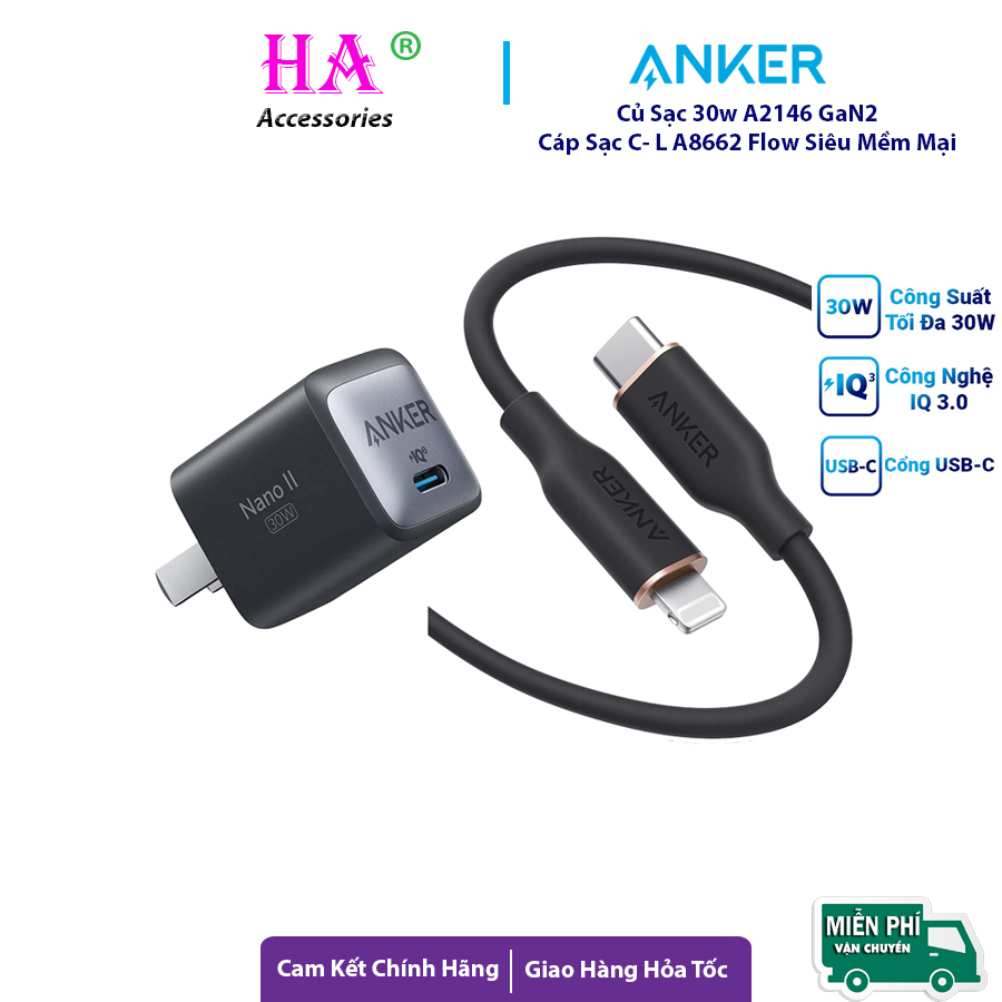 Củ cáp sạc anker 30w lp14 sạc nhanh pd a2146 công nghệ gan 2
