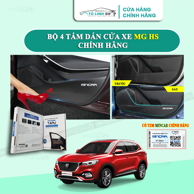 Bộ 4 Tấm dán Tapli xe MG HS chính hãng MINCAR, chống xước tapi cửa ô tô bằng Carbon Air Fiber cao cấp