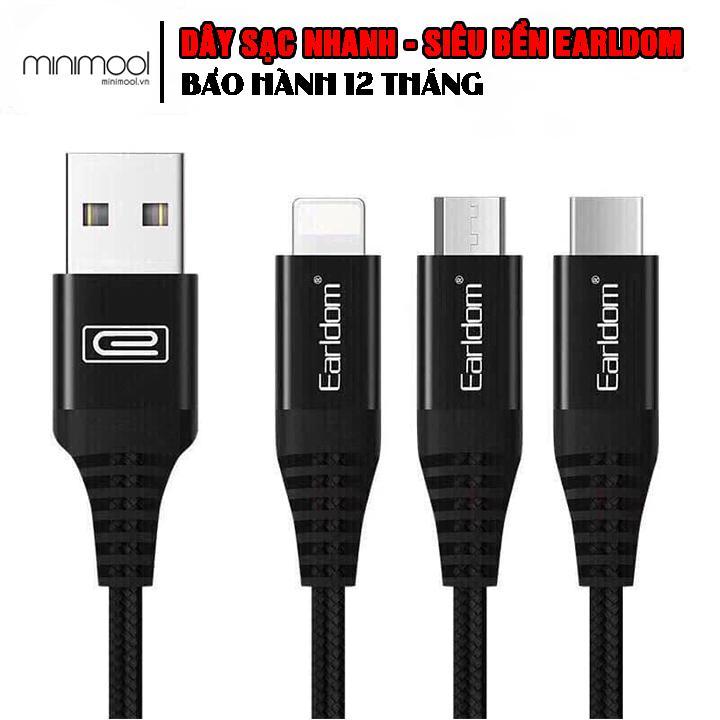 Cáp Sạc Nhanh Earldom EC-038 Iphone, Samsung - Độ Dài 20CM 2M 3M, Dây sạc bọc dù siêu bền, dây sạc nhanh 2.4A Vừa Sạc Và Truyền Dữ Liệu - Bảo Hành 12 Tháng 1 Đổi 1 (Minimool phân phối)